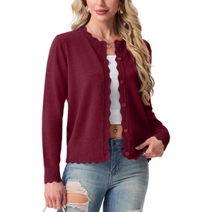 image:imageGRECERELLE Cardigan Sweaters for Women Lightweight Crewneck Button Down Soft Knit Dressy Cardigans 2026Burgundy