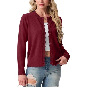 image:imageGRECERELLE Cardigan Sweaters for Women Lightweight Crewneck Button Down Soft Knit Dressy Cardigans 2026Cherry Red