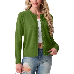 image:imageGRECERELLE Cardigan Sweaters for Women Lightweight Crewneck Button Down Soft Knit Dressy Cardigans 2026Dill Green