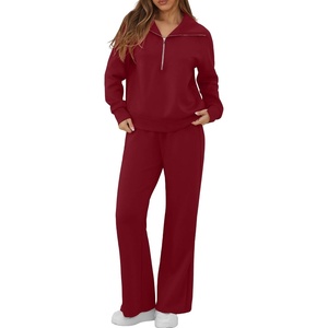 image:imageGRECERELLE Womens Lounge Sets 2 Piece Sweatsuit Outfits Matching TracksuitWine Red